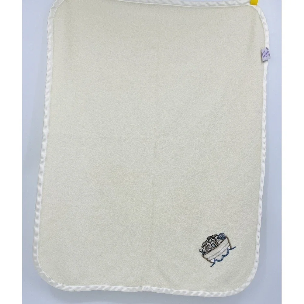 Vintage Woolrich BabyRich Satin Trim Fleece Baby Blanket Noah's Ark